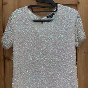 Gryphon New York Chic Balletcore White Pink Sequin Pailettes Top Fringe So Chic